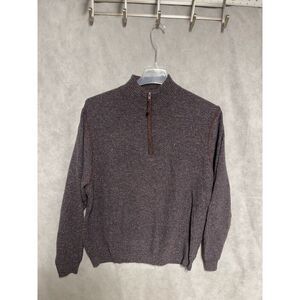 32 Bar Blues Sweater Men XL Maroon Gray 1/4 Zip Wool Silk Mock Neck Pullover‎